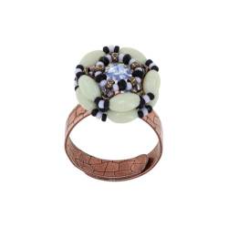 Konplott: Ring African Kiss, moderner Glasperlen-Kristall-Ring in schwarz-weiß, für Damen/Frauen von Konplott