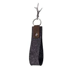 Kontor28 - Schlüsselanhänger -band JAGER, 100% Natur Wollfilz+Leder mit Schlüsselring & hochwertiger Schmuckniete. Ideal für Hausschlüssel Fahrzeugschlüssel. Handgefertigt in Bayern, grau dunkelgrau von Kontor28