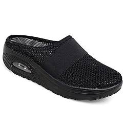 Kookmean Damen Hausschuhe, Damen Diabetiker Wanderschuhe Orthopädische Schlupfschuhe Damen Luftkissen Mesh Krankenschwester Schuhe Plateau Loafer, Schwarz , 38 EU von Kookmean