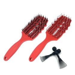 Jumiao 2 Stück Haarbürste ohne Ziepen,Flexible Shape Haarbürste mit Kopfmassage,Bürste zum Entwirren,Paddel Haarbürste zum Entwirren,Entwirrbürste geeignet (Rot) von Koomuao