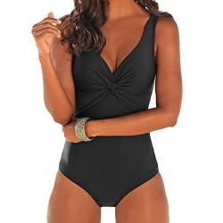 Damen Figurformende Bademode One Piece Badeanzug V-ausschnitt Shapewear Schwimmanzug Strandkleidung Schwarz XL Kootk von Kootk