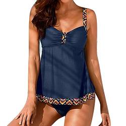 Kootk Damen Swimwear Tankinis Bademode Schwimmanzug Badeanzug Große Größen Strandkleidung Swmming Suit Tankini Oberteil + Slip S - 5XL (EU 48 = Etikett XXXXL, Blau) von Kootk