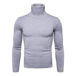 Kootk Herren Strickpullover Feinstrick Rollkragen Pulllover Langarm Rollkragenpullover Sweater Slim Fit Langarm Pulli Tops Sweatshirt Grobstrick Grau L von Kootk