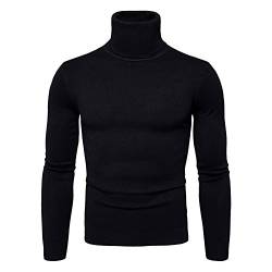 Kootk Herren Strickpullover Feinstrick Rollkragen Pulllover Langarm Rollkragenpullover Sweater Slim Fit Langarm Pulli Tops Sweatshirt Grobstrick Schwarz L von Kootk