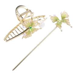 2 x grüne Schmetterlings-Haarklammer, Schmetterlings-Quaste, Perlen, Haarnadeln, Haarschmuck für Damen und Mädchen im chinesischen Stil von Kopida