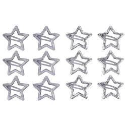 Star Hairpin 12PCS Kreative Hohle Fünfzackige Stern Haarspangen Metall Kleine Haarspange Süß Niedlich Silber Glänzend Pony Clip Mode Haar Zubehör von Kopida