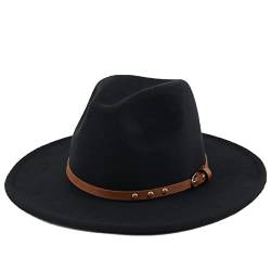 Koreshion Klassischer Fedora-Hut mit breiter Krempe, mit Gürtelschnalle, aus Wolle, schwarz, Einheitsgröße von Koreshion