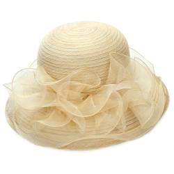 KorhLeoh Kentucky-Derby-Hüte für Damen, Kirchenhüte, Tee-Hüte, Organza-Fascinator, breiter Rand, Sonnenhut für Damen, gelb, M von KorhLeoh