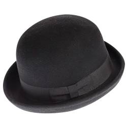 KorhLeoh Pork Pie Hut für Herren, schwarze Wolle, flache Oberseite, Fedora-Hut, Trilby-Hut, Unisex, Porkpie-Hüte (S/M), Schwarzes, rundes Oberteil, M von KorhLeoh