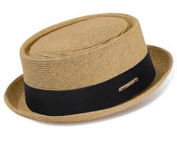 KorhLeoh Summer Pork Pie Strohhut 1920er Bowler Flat Top Fedora Hut Kostüm Party Cap für Männer Frauen Unisex von KorhLeoh