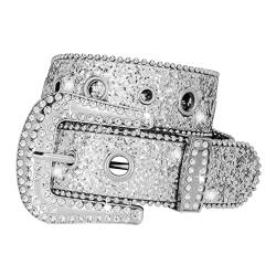 Korhleoh Strass Gürtel für Damen Herren Ledergürtel mit Nieten Cowgirl Cowboy für Jeanshose (für Taille 74-103cm), Weiße Pailletten (3,8 cm), 29-40W von KorhLeoh