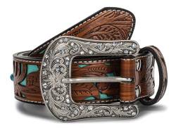 Western-Gürtel für Damen – Cowboy-Cowgirl-Leder-Taillengürtel mit Vintage-Western-geschnitzter Schnalle für Jeans, Hosen, Kleider von KorhLeoh