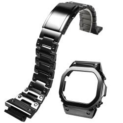MOD Kit Metall Uhrengehäuse Lünette Band Armband 316 Edelstahl Armband Kompatibel mit Casio Männer Für G-SHOCK DW-H5600 (DW-H5600, Schwarz Set) von Korlexchi