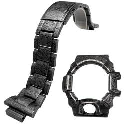 Metall-Uhrenarmband mit Uhrengehäuse für Casio für G-shock GW-9400 GW9400 Herren-Armband mit Uhrenlünette 316 Edelstahl MOD Kit Retro Carving (GW-9400, Schwarz) von Korlexchi