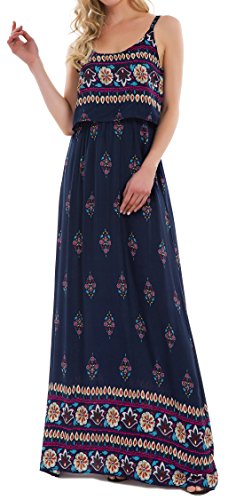 Kormei Damen Sommerkleid Ärmellos Boho A-Line Lang Kleid Maxikleid Party Strandkleid Blau L von Kormei