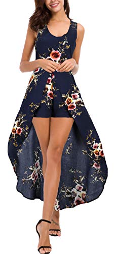 Kormei Damen Strampler mit U-Ausschnitt, Blumenmuster, Viskose, geteilt, Partykleid, Blau&Blume#2, Klein von Kormei