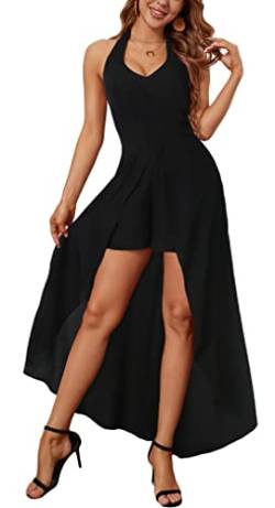 Kormei Damen ärmelloses Maxi-Kleid mit U-Ausschnitt und Blumenmuster, Rayon, 03 - Solid Black, Mittel von Kormei