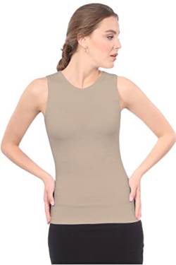 Kosher Casual Damen Unterhemd, ärmellos, volle Schulter, hoher Kragen, Lagen-Shell - Beige - Klein von Kosher Casual