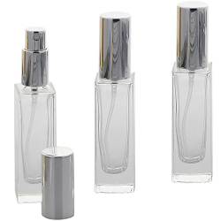 Glas-Flakon mit Parfüm-Zerstäuber in Silber, 30ml Kosmetex Gerade Linie, für Colognes, leer, 3x Silber von Kosmetex