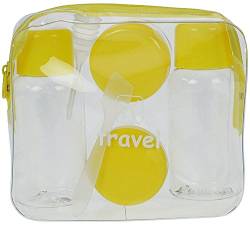 Travel-Set Kosmetex mit Flaschen, Dosen für Flüssigkeiten und Cremes im Handgepäck, Flugzeug, Reise-Set, 7-teilig, Gelb von Kosmetex