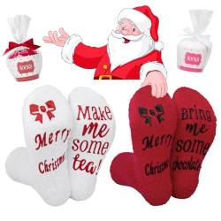 Kotashion Kuschelsocken Damen Weihnachts Geschenke Frauen Flauschige Bettsocken “Merry Christmas, Make tea＆Bring chocolate!” Warme Cupcake Socken, Lustige Geschenkideen von Kotashion