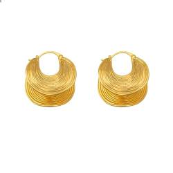 Kotkiddy Creolen aus 925 silberne Nadel für Damen, echt vergoldet, große, einfache Kreis-Ohrringe für Geschenke gestreifte Ohrringe von Kotkiddy