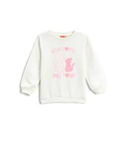 Koton Baby - Mädchen Cat Printed Long Sleeve Crew Neck Brushed Interior Sweatshirt, Ecru (010), 12-18 Monate EU von Koton