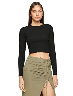 Koton Damen Crop Long Sleeve Crew Neck Ribbed T-Shirt, Black (999), M EU von Koton