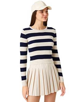 Koton Damen Crop Stripe Crew Neck Long Sleeve Ribbed Pullover Sweater, Navy Stripe (7s0), S EU von Koton