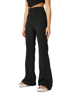 Koton Damen Fabric Trousers Flare Leg High Waist Button Detail Pants, Black (999), 38 EU von Koton