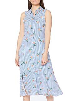 Koton Damen Hemdblusenkleid Mit Streifen Und Blumenprint Partykleid, Blau (Blau 03n), (Herstellergröße: 40) von Koton