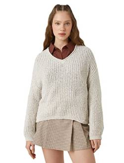 Koton Damen Knitted Neck Long Sleeve Pullover Sweater, Beige (057), L EU von Koton