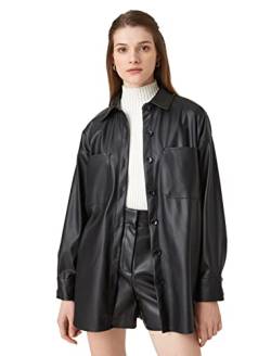 Koton Damen Pocket Button Faux Leather Shacket, Black (999), 42 EU von Koton