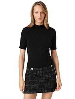 Koton Damen Ribbed Tricot Short Sleeve High Neck Pullover Sweater, Black (999), S EU von Koton