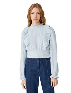 Koton Damen Ruffle Detail Long Sleeve Blouse, Blue Stripe (01s), 40 EU von Koton