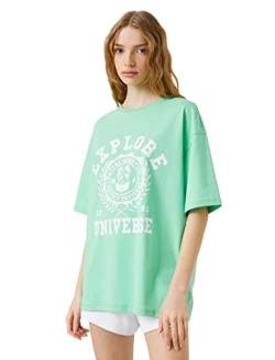 Koton Damen Short Sleeve Crew Neck Cotton Printed T-Shirt, Green (777), M EU von Koton