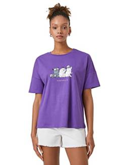 Koton Damen Short Sleeve Crew Neck Printed T-Shirt, Purple (348), L EU von Koton