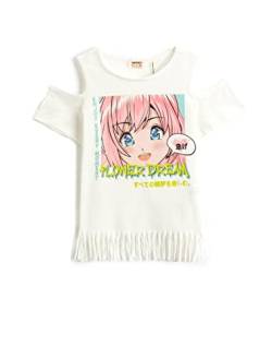 Koton Girls Anime Printed T-Shirt Short Sleeve Tasseled Cutout Detail Cotton von Koton