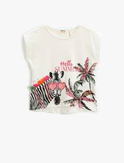Koton Girls Sleeveless Relax Cut T-Shirt Crew Neck Zebra Printed Applique Detail von Koton