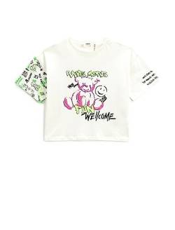 Koton Girlss Crop Oversize Printed Short Sleeve Crew Neck T-Shirt, Ecru (010), 7-8 Jahre EU von Koton