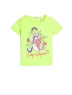 Koton Girlss Unicorn Short Sleeve Crew Neck T-Shirt, Neon Yellow (Ns3), 11-12 Jahre EU von Koton