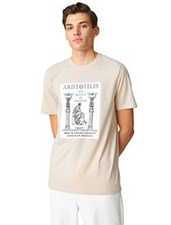 Koton Herren Aristoteles Bedrucktes Rundhals Kurzarm T-Shirt, Beige (057), M EU von Koton