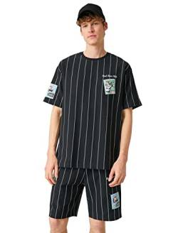 Koton Herren Baseball Striped Oversized T-Shirt T Shirt, Black Stripe (04m), L EU von Koton