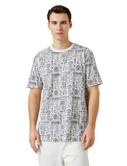 Koton Herren Ethnic Printed Crew Neck Short Sleeve T-Shirt, White Design (0d0), L EU von Koton