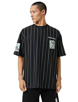 Koton Herren Oversized College Crew Neck Printed Short Sleeve T-Shirt, Black Stripe (04m), S EU von Koton