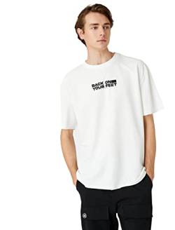Koton Herren Oversized Slogan Printed Crew Neck Short Sleeve T-Shirt, Off White (001), XL EU von Koton