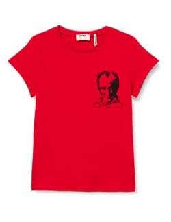Koton Mädchen Atatã¼rk Printed Short Sleeve Crew Neck Cotton T-Shirt, Red (420), 5-6 Jahre EU von Koton