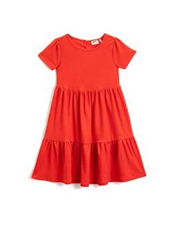 Koton Mädchen Basic Midi Short Sleeve Round Neck Tiered Dress, Red (411), 9-10 Jahre EU von Koton