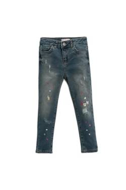 Koton Mädchen Bedruckte Destroylu Jeans aus Baumwolle Strumpfhose, Dark Indigo (DIN), 6-7 Jahre von Koton