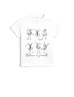 Koton Mädchen Kurzärmeliges Slogan-Aufdruck T-Shirt, Cremeweiß (001), 9-10 Jahre von Koton